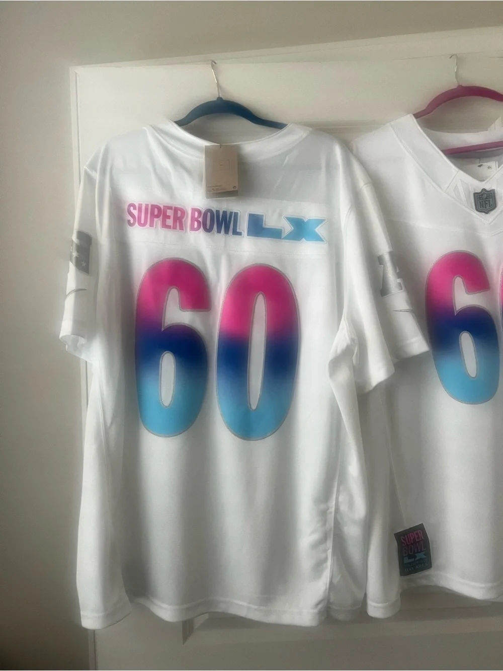 Official NFL Super Bowl  Jersey with Pink-to-Blue Gradient Number 60 Womens.